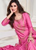 Embroidered Silk Pink Pant Style Suit - 1