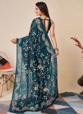 Embroidered Silk Teal Contemporary Saree - 1