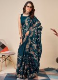 Embroidered Silk Teal Contemporary Saree - 2