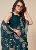 Embroidered Silk Teal Contemporary Saree - 3