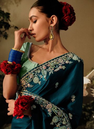 Embroidered Silk Teal Contemporary Saree