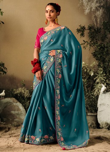 Embroidered Silk Teal Trendy Saree