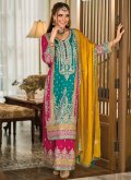 Embroidered Silk Turquoise Designer Salwar Kameez - 3