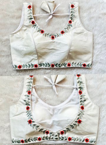 Embroidered Silk White Designer Blouse