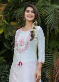 Embroidered Silk White Salwar Suit - 1