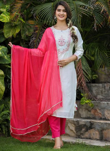 Embroidered Silk White Salwar Suit