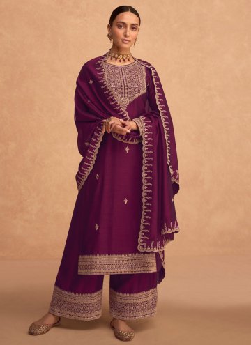 Embroidered Silk Wine Trendy Salwar Suit
