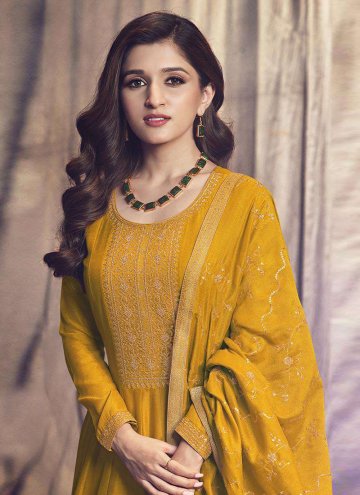 Embroidered Silk Yellow Trendy Salwar Kameez
