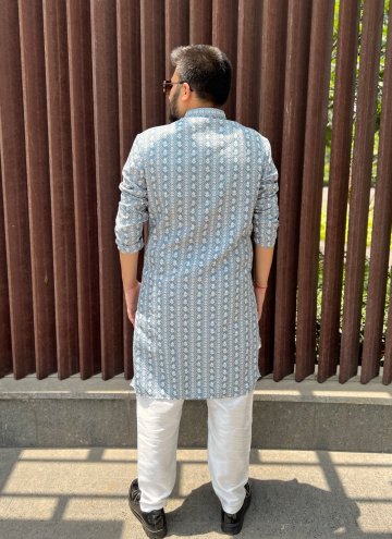 Embroidered Soft Cotton Blue Kurta Pyjama