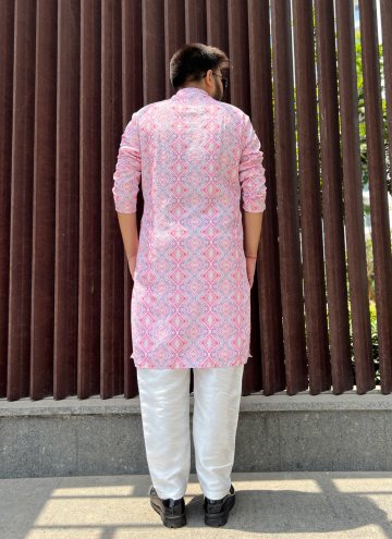 Embroidered Soft Cotton Pink Kurta Pyjama