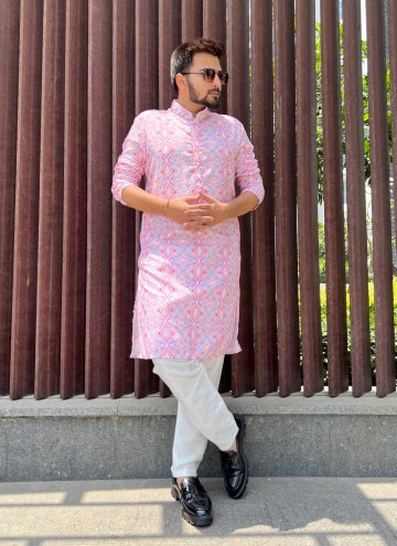 Embroidered Soft Cotton Pink Kurta Pyjama