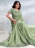 Embroidered Tussar Silk Green Classic Designer Saree - 1