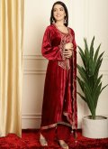 Embroidered Velvet Maroon Salwar Suit - 3