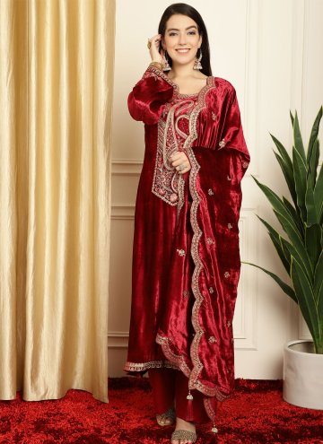 Embroidered Velvet Maroon Salwar Suit
