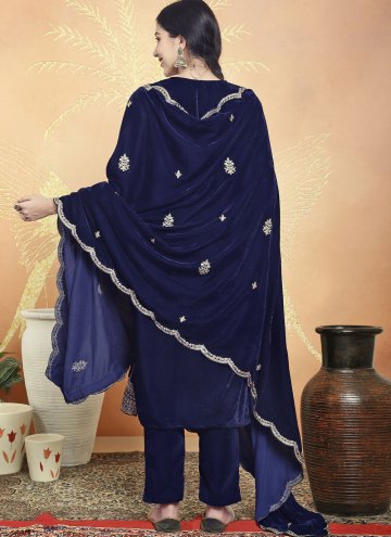 Embroidered Velvet Navy Blue Trendy Salwar Kameez