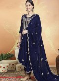 Embroidered Velvet Navy Blue Trendy Salwar Kameez - 2