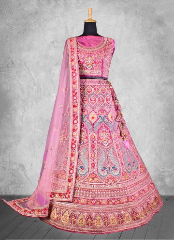 Embroidered Velvet Pink A Line Lehenga Choli