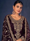 Embroidered Velvet Purple Salwar Suit - 1