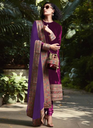 Embroidered Velvet Purple Trendy Salwar Suit