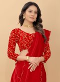 Embroidered Velvet Red Designer Contemporary Saree - 1