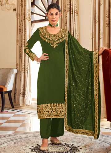 Embroidered Vichitra Silk Green Salwar Suit