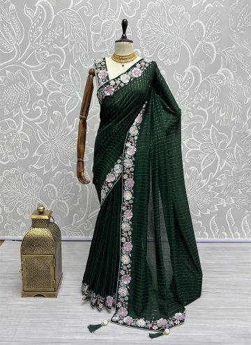Embroidered Vichitra Silk Green Trendy Saree