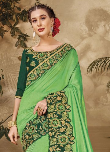 Embroidered Vichitra Silk Green Trendy Saree