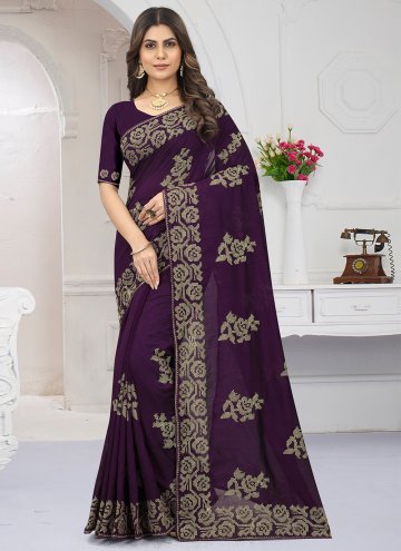Embroidered Vichitra Silk Purple Classic Designer 