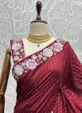 Embroidered Vichitra Silk Red Contemporary Saree - 1