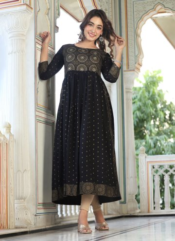 Embroidered Viscose Black Party Wear Kurti