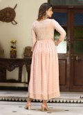 Embroidered Viscose Peach Party Wear Kurti - 2