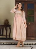 Embroidered Viscose Peach Party Wear Kurti - 3