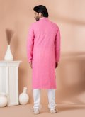 Embroidered Viscose Pink Kurta Pyjama - 3
