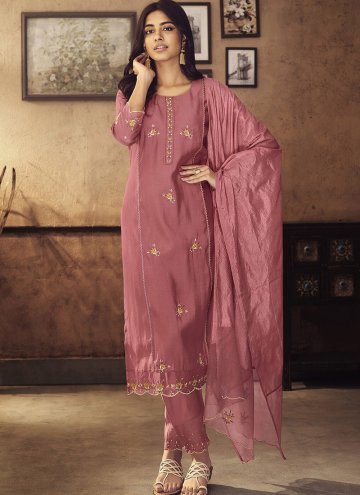 Embroidered Viscose Pink Pant Style Suit