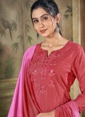Embroidered Viscose Red Trendy Suit - 1
