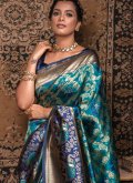 Fab Aqua Blue Banarasi Woven Designer Saree for Festival - 1