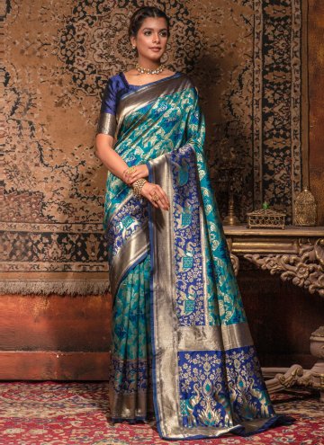 Fab Aqua Blue Banarasi Woven Designer Saree for Festival