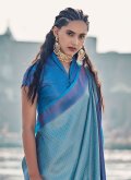 Fab Aqua Blue Silk Woven Trendy Saree for Festival - 1