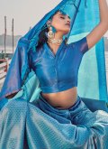 Fab Aqua Blue Silk Woven Trendy Saree for Festival - 2