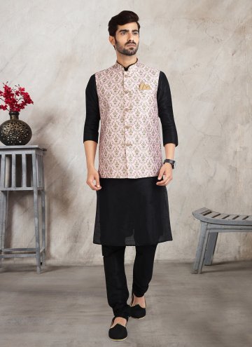 Fab Black and Pink Banarasi Printed Kurta Payjama With Jacket