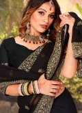 Fab Black Georgette Embroidered Trendy Saree for Ceremonial - 1