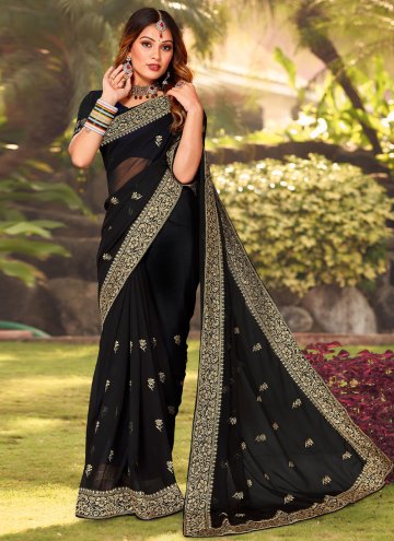 Fab Black Georgette Embroidered Trendy Saree for C