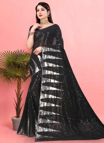 Fab Black Georgette Sequins Work Trendy Saree