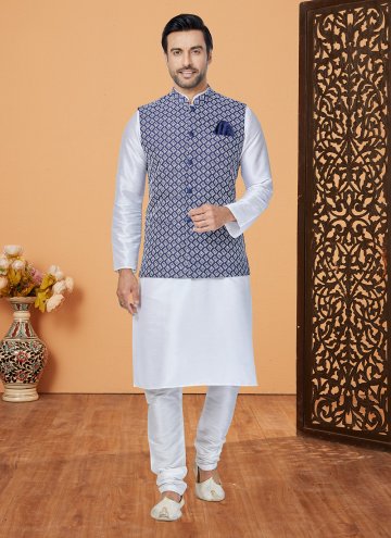 Fab Blue and Off White Banarasi Fancy work Kurta Payjama With Jacket