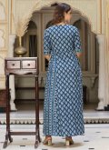 Fab Blue Cotton  Printed Designer Gown - 2