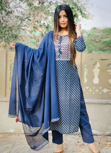 Fab Blue Cotton  Printed Salwar Suit