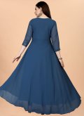 Fab Blue Georgette Embroidered Designer Gown - 1