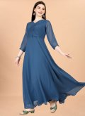 Fab Blue Georgette Embroidered Designer Gown - 2