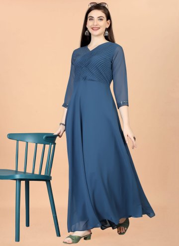 Fab Blue Georgette Embroidered Designer Gown