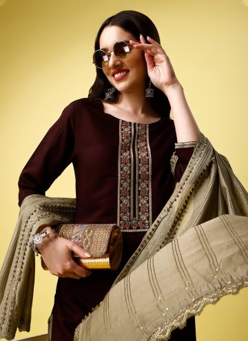 Fab Brown Rayon Embroidered Salwar Suit